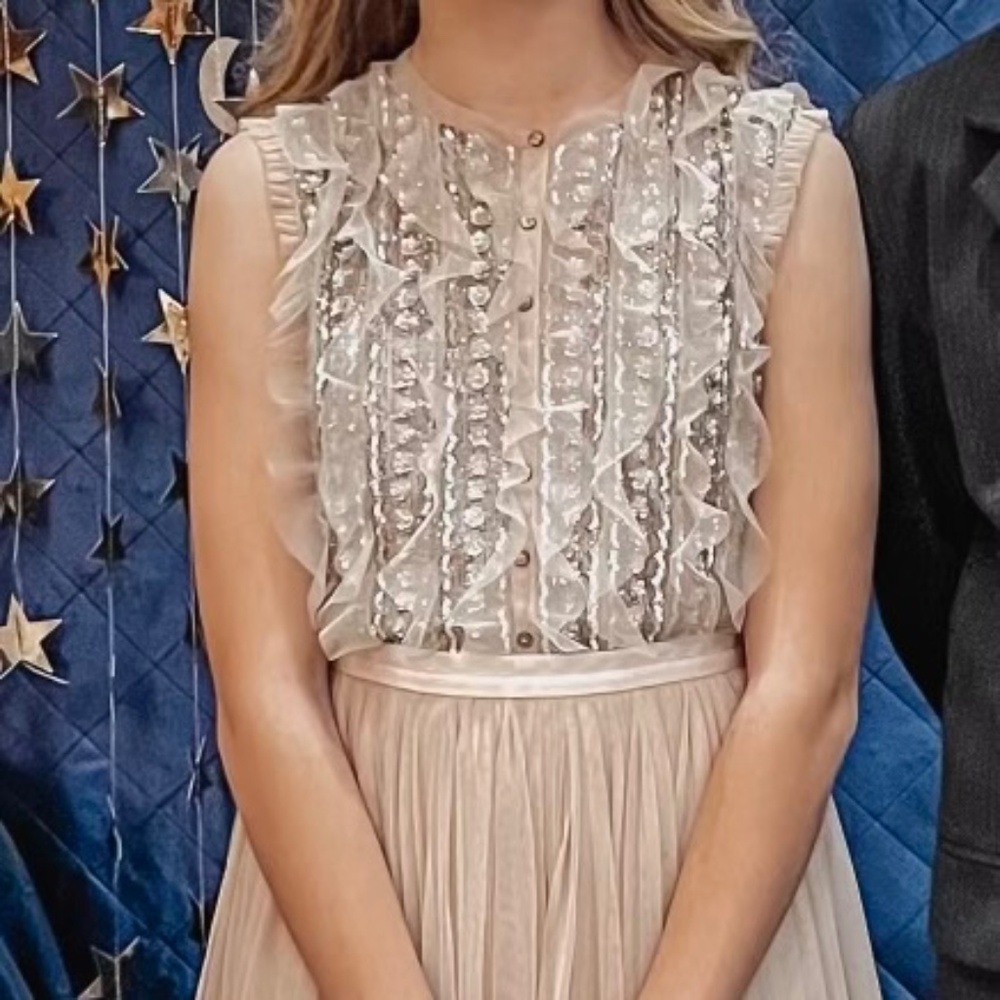 Needle and Thread Blush and Silver Tulle Midi Dress size 4